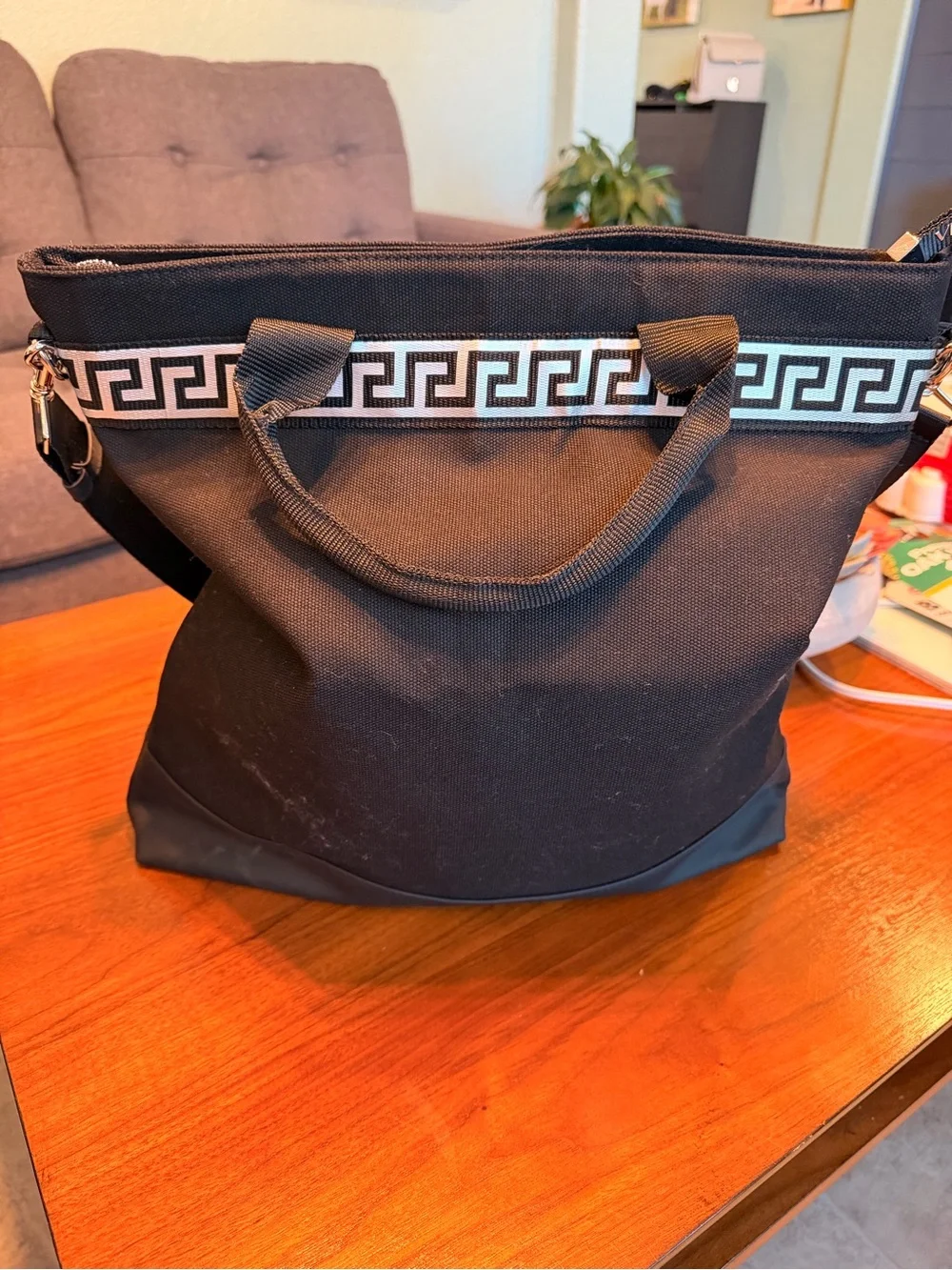Versace Black Canvas Duffel Bag with Greca Trim